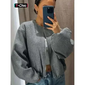 Women’s casual fitted knit pilot jacket, short varsity flight coat, autumn–winter outerwear, fashionable daily wear for ladies