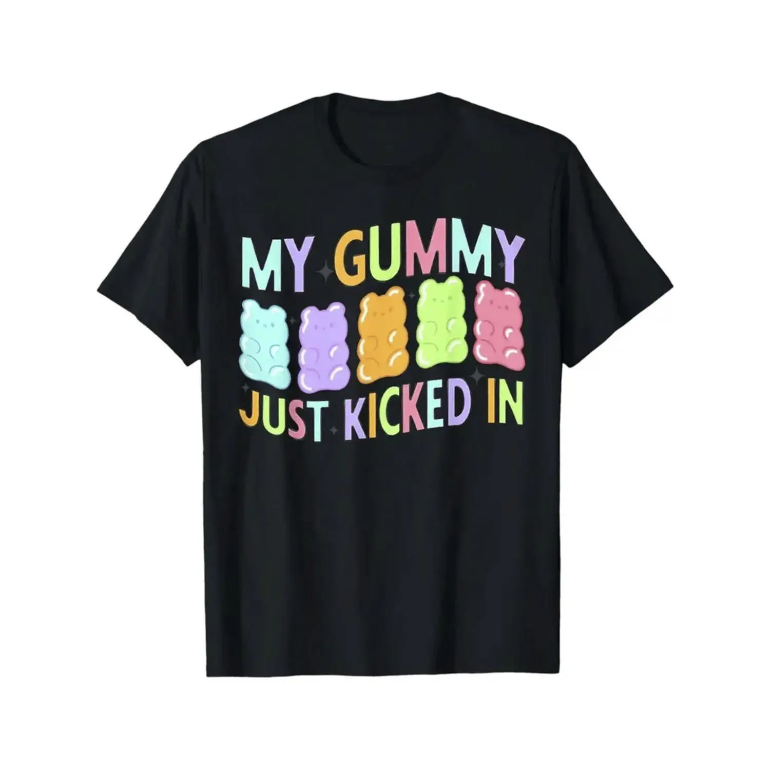 Men's Humorous Graphic Tshirt - Short-Sleeve Round Neck Menswear Top with Colorful Gummy Design, Plus Size for Casual Wear, Themed Gatherings, Shortsleeve