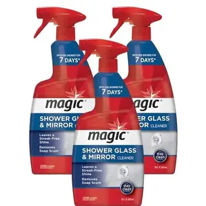 Magic 28 oz. Glass Cleaner Spray - Household Hard Water Stain & Soap Scum Remover, Specialty Mold Solution for Shower Doors & Mirrors, No-Rinse Formula with Stay Clean Technology, 7-Day Spotless Protection, Water-Repelling Sheeting Action