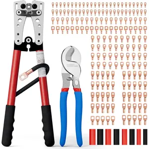 Lug Crimping Tool with 180 count Copper Wire Lugs, Terminal Crimper for AWG 10-1/0 Electrical Lug,Heavy Duty   Ends Crimper with  , 220 count Heat Shrink Tubing
