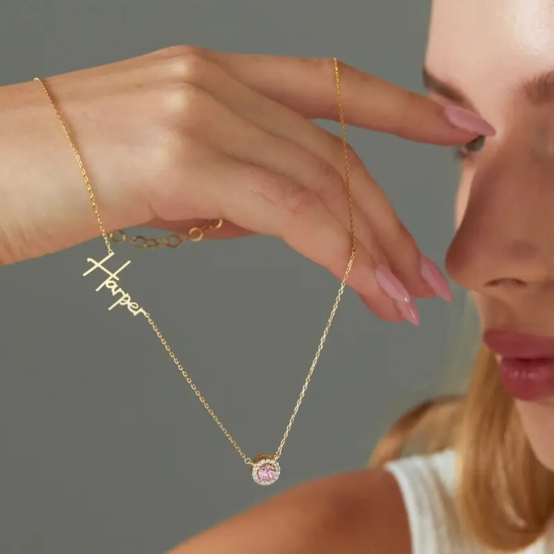 AS136 Personalized Name necklace with Birthstone Emerald Jewelry for Women , Christmas Gift