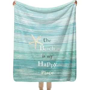 Blue Beach Blanket House Decor, Rustic Coastal Beachy Starfish Nautical Throw Blanket for Bed Couch Bedroom Living Room, Coastal Ocean Room Decor, Gifts for Beach Loversch