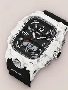Sanda Brand Multifunctional Creative Square Three-Time Zone Quartz Waterproof Watch, Luminous Dual Display, Electronic Wristwatch for Men and Women