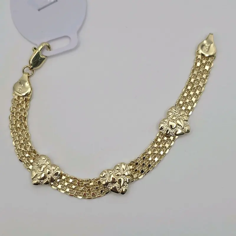 NUGGET STYLE hearts beautiful bracelet 7"inches fancy design gold-plated