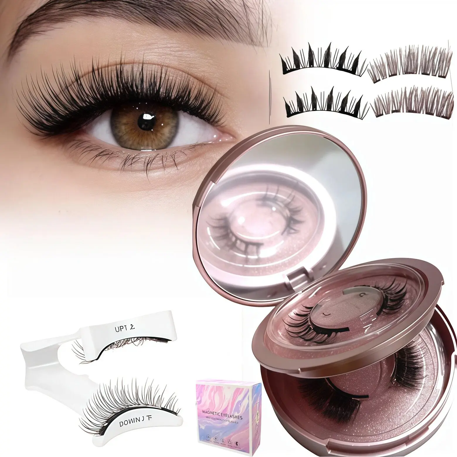 Viral 2Pcs Reusable Magnetic Lash Cluster Bundle 100% Mess-Free Glue-Free Hypoallergenic D Curl Lightweight Natural Wispy Artificial Fiber Lashes Mixed Thickness Salon-Grade Full Kit with Professional Lash Applicator Soft Gentle for Sensitive Eyes Daily