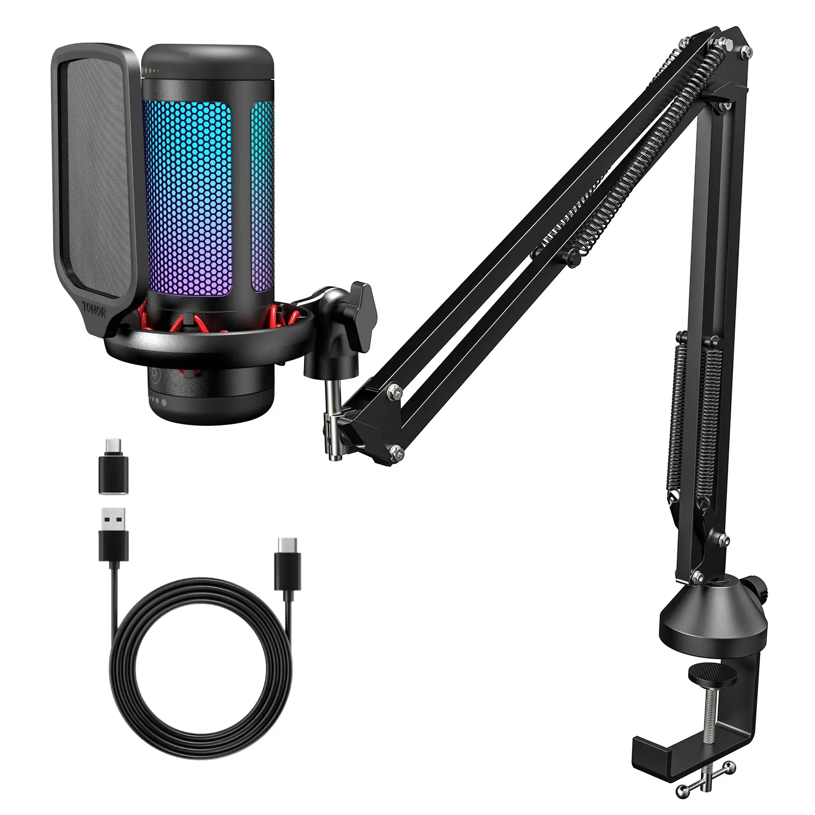 RGB mic with Boom Arm+Type C Adapter