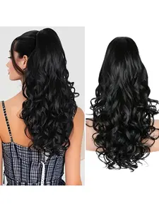 Women's Long Wavy Synthetic Hair Hairpiece Tail Ponytail, Voluminous Natural Look, Clip-On Extension for Daily Wear, Enhances Hair Volume