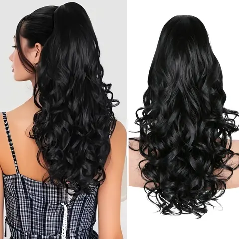 Women's Long Wavy Synthetic Hair Hairpiece Tail Ponytail, Voluminous Natural Look, Clip-On Extension, Synthetic Fiber Hairpieces, Synthetic Hair Extensions for Daily Wear, Enhances Hair Volume