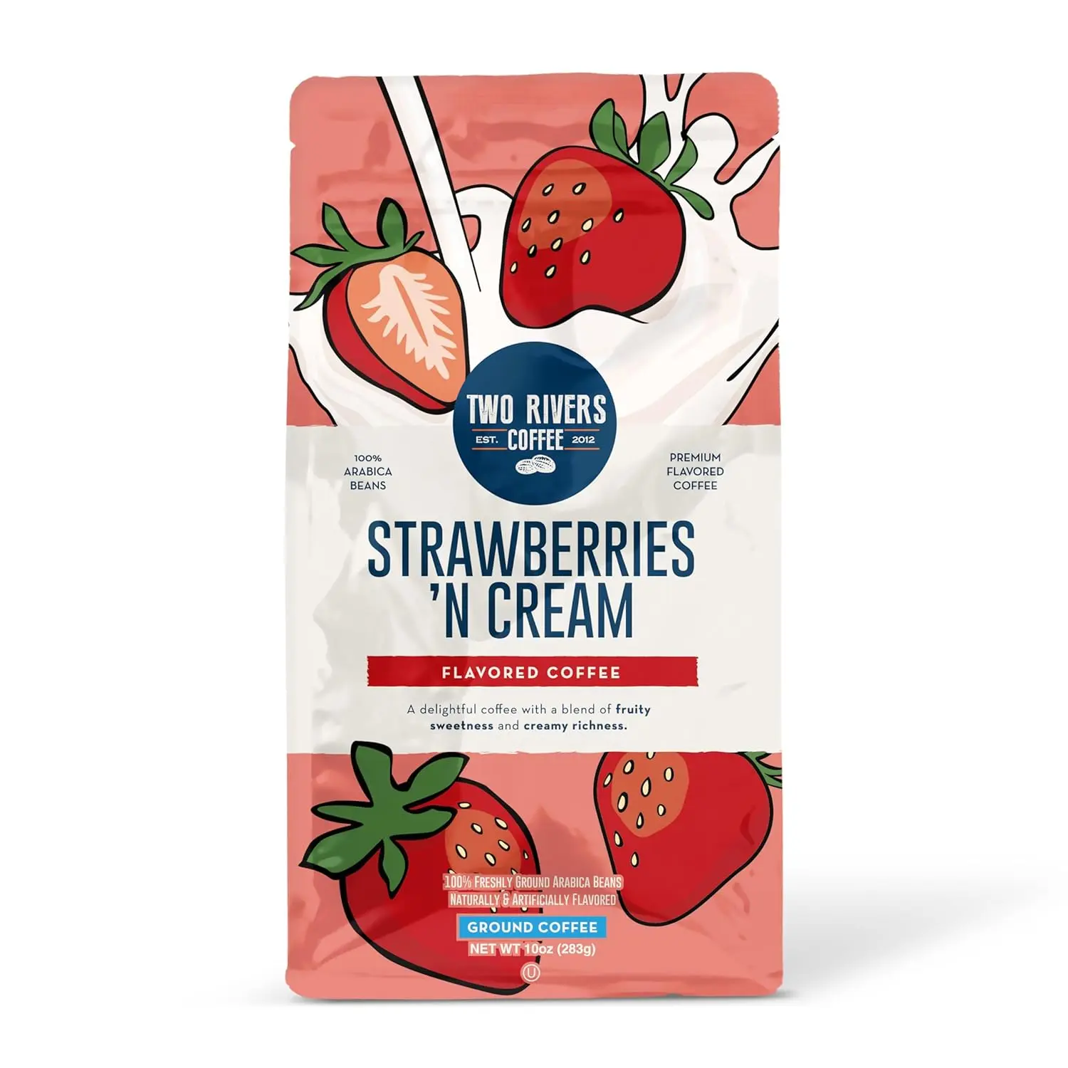 Two Rivers Coffee Strawberries N Cream Flavored Ground Coffee - 10 oz