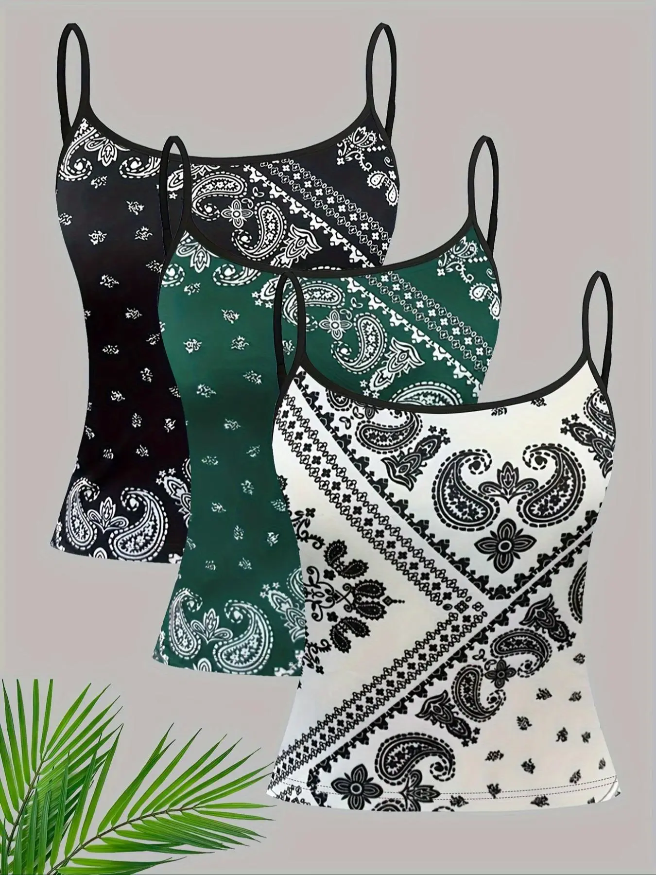 Women's Paisley Print Cami Top, Boho Style Camisole, Boho Fitted Sleeveless Adjustable Spaghetti Strap Top for Summer, Bohemian Boho Fashion Casual Ladies Clothes for Beach Holiday Vacation Casual Sleeveless Spaghetti