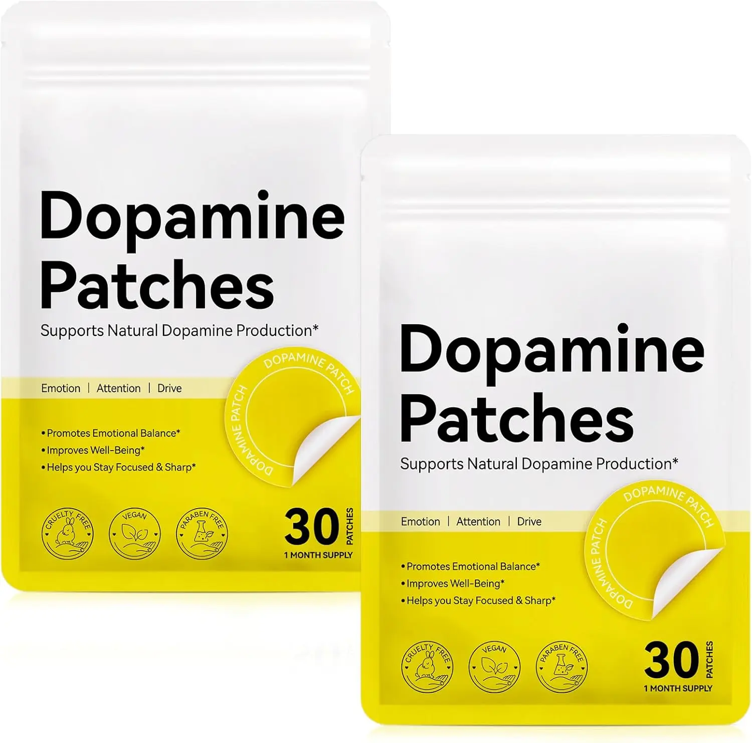 2 Pack Dopamine Support Patches | Extra Strength Mood & Focus Support | Daily Positivity & Motivation Wellness Patches for Men & Women | 30-Day Supply