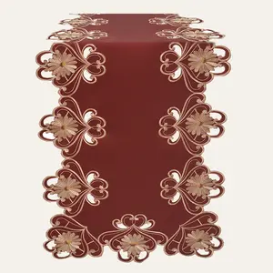 Imperial Red – Gold Lace Red Table Runner, European Embroidery Decorative Dresser Scarf 14*108 inch