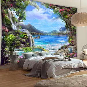Extra-Large Waterfall & Lake Scenery Tapestry - Polyester Wall Hanging for Living Room, Bedroom, Office Decor - Easy Install, No Power Needed, Scenery Theme 60X40 Inches Gift Colorful