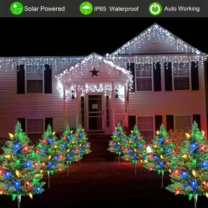 1 Pack 4 One Outdoor Solar Strawberry Christmas Tree Lamp, 31.5 Feet Solar Christmas Tree with 64 One LED Lights, 8 Modes, Suitable for Garden, Trail, Yard and Cemetery Lawn Decoration -- Perfect Holiday Gift