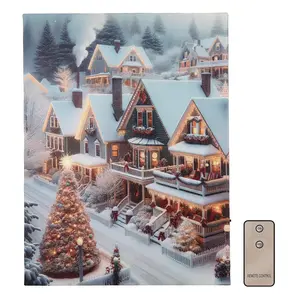 LumaBase Battery-Operated Lighted Wall Art Christmas Town Decor with LED Lights Remote Control