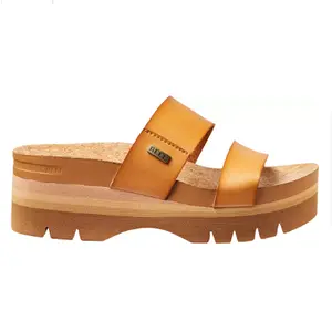 Reef Women's Cushion Vista Higher Sandals with White Strap and Wooden Footbed