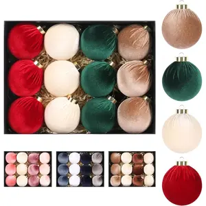 3.14-inch velvet Christmas balls, 12-piece set of 80mm plastic ornaments Ideal for Christmas tree hanging decorations, festive party decor Available in red, white, green, and brown