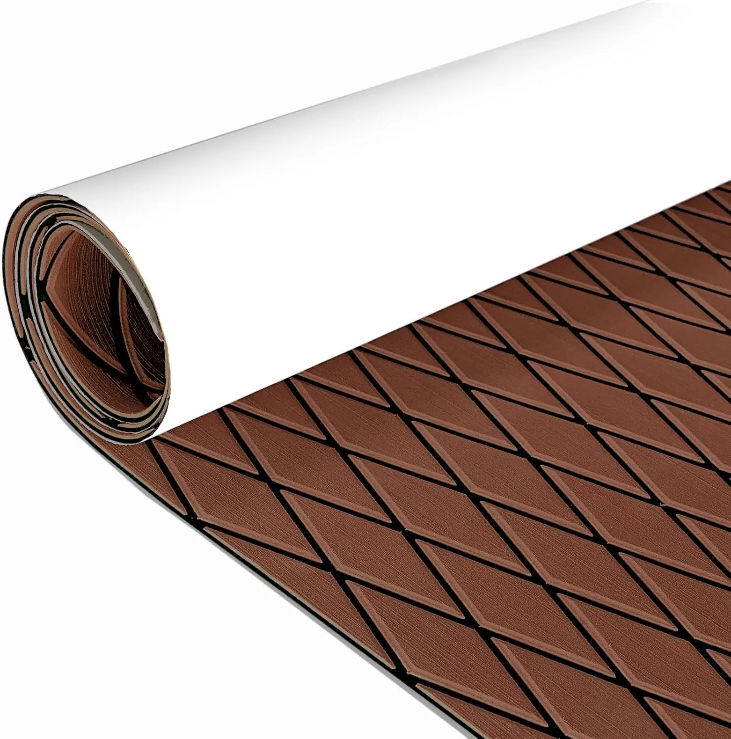 KXKZREN High-Density EVA Faux Teak Self-Adhesive Boat Decking Sheet - Non-Slip Diamond, Waterproof, Shock-Absorption, Chemical Corrosion-Resistant, Easy DIY Peel-and-Stick Outdoor Marine Flooring for Yacht, Golf Cart (Brown/Black), Golf Carts
