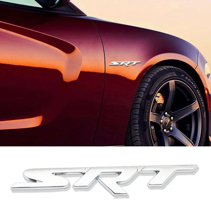 SRT Logo Emblem Nameplate Grille Fender Side Front Rear Back, fit Dodge Charger Challenger Jeep Grand Cherokee, Chrome Black Blue Red Matte
