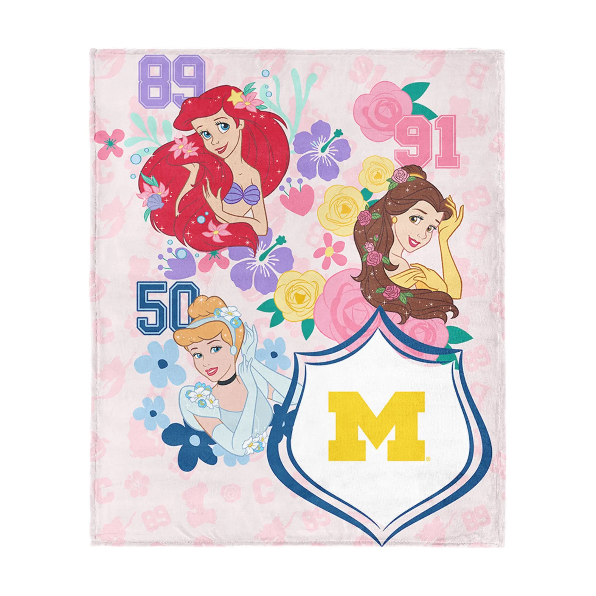 Collegiate University of Michigan Disney Princesses Game On Girls Pink Silk Touch Throw Blanket 46x60 inches