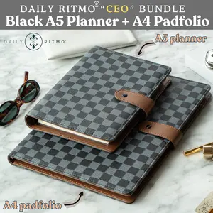 DAILY RITMO “CEO” Bundle – Black Checkered A5 Planner & Black A4 Padfolio Combo
