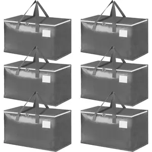 Three-layer Reinforced Moving Bags 6 Pack Extra Large 93L 60lb Heavy Duty Moving Totes with Strong Zippers & Handles Easy Open Lids Water-Resistant Fold Flat Storage Totes