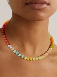 Women's Rainbow Natural Stone Beaded Necklace, Boho Style Necklace, Bohemian Style Handmade Jewelry for Daily Wear & Vacation, Beach Accessories, Modern Versatile Accessories, Daily Wear Accessory