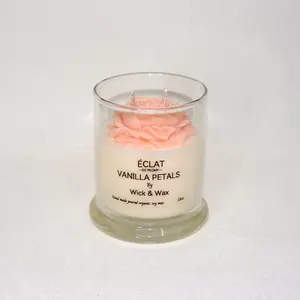 Wick & Wax Handmade Candle - Vanilla Petals Scented Soy Wax Candle with Rose Design for Aromatherapy