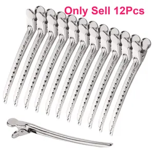 12Pcs Silver Alligator Hair Clips, Metal Duck Bill Sectioning Clips, with Holes, 3.5 Inch, Professional Salon Styling Clips, for Women and Girls, Hair Styling Accessories