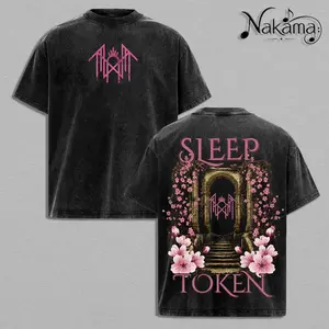 Sleep Token Floral Gothic Tee, Vintage Acid Wash Alternative Shirt, Dark Romantic Metal Streetwear, Oversized Emo Grunge Graphic T-Shirt, Heavyweight Concert Merch Unisex