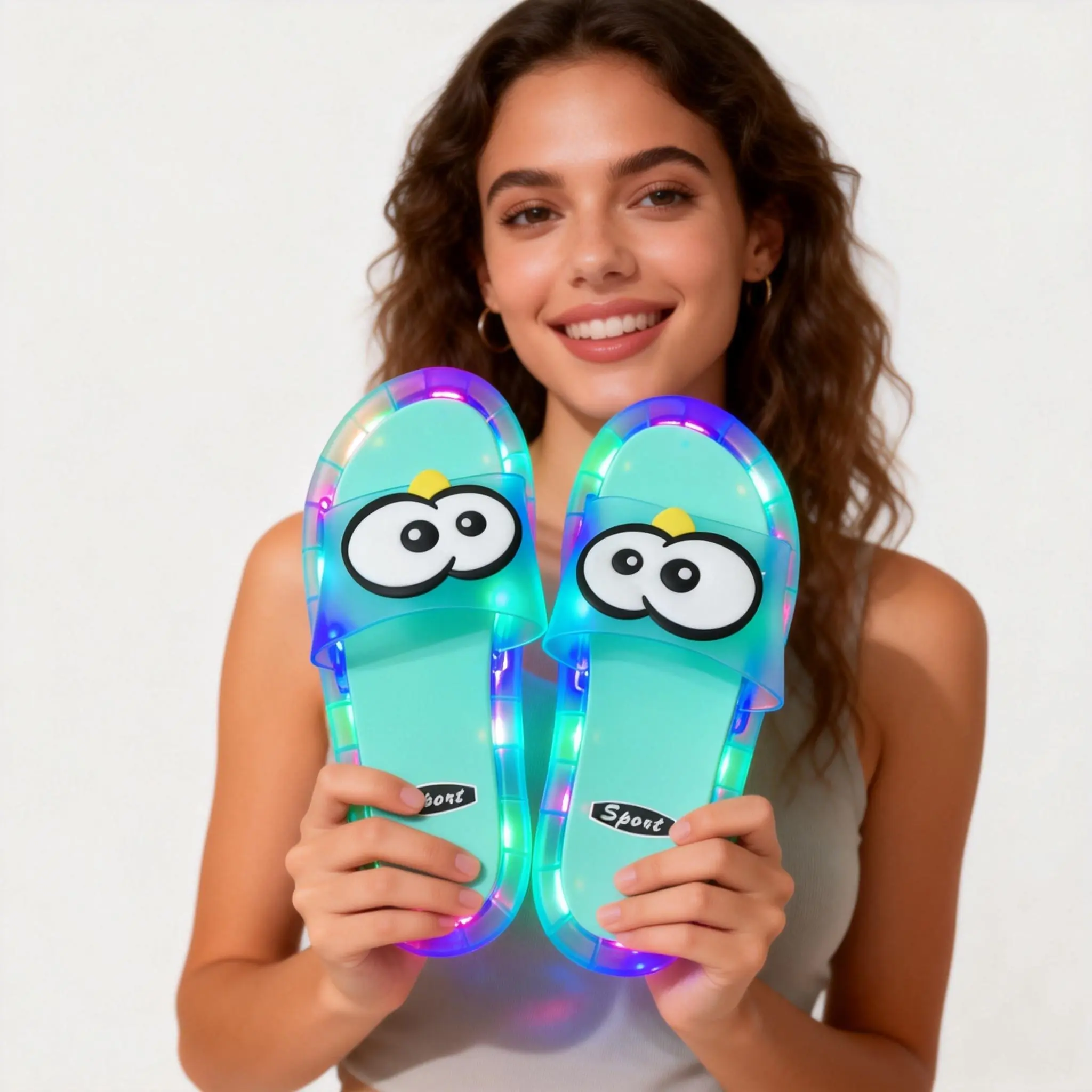 BIQIHERE LED Light Up Slippers, Bright Flashing Glow Slides, Open Toe Sandals, Glowing Slippers, LED Sandals, Night Walk Footwear, Evening Party Slides, Outdoor Summer Sandals, Light Up Fashion Accessories, Festival Night Outfit, Concert Night Essentials
