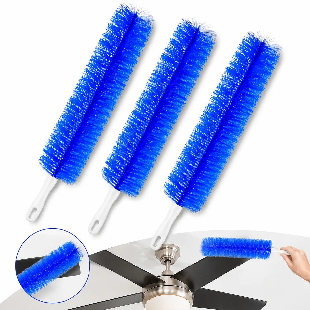 3 Pack Flexible Microfiber Brush Head, Reusable Dust Cleaner Wand, Multi-Surface Cleaning Duster, Washable Design, Great for Ceiling Fans, Window Curtains, Air Vents & Car Interior