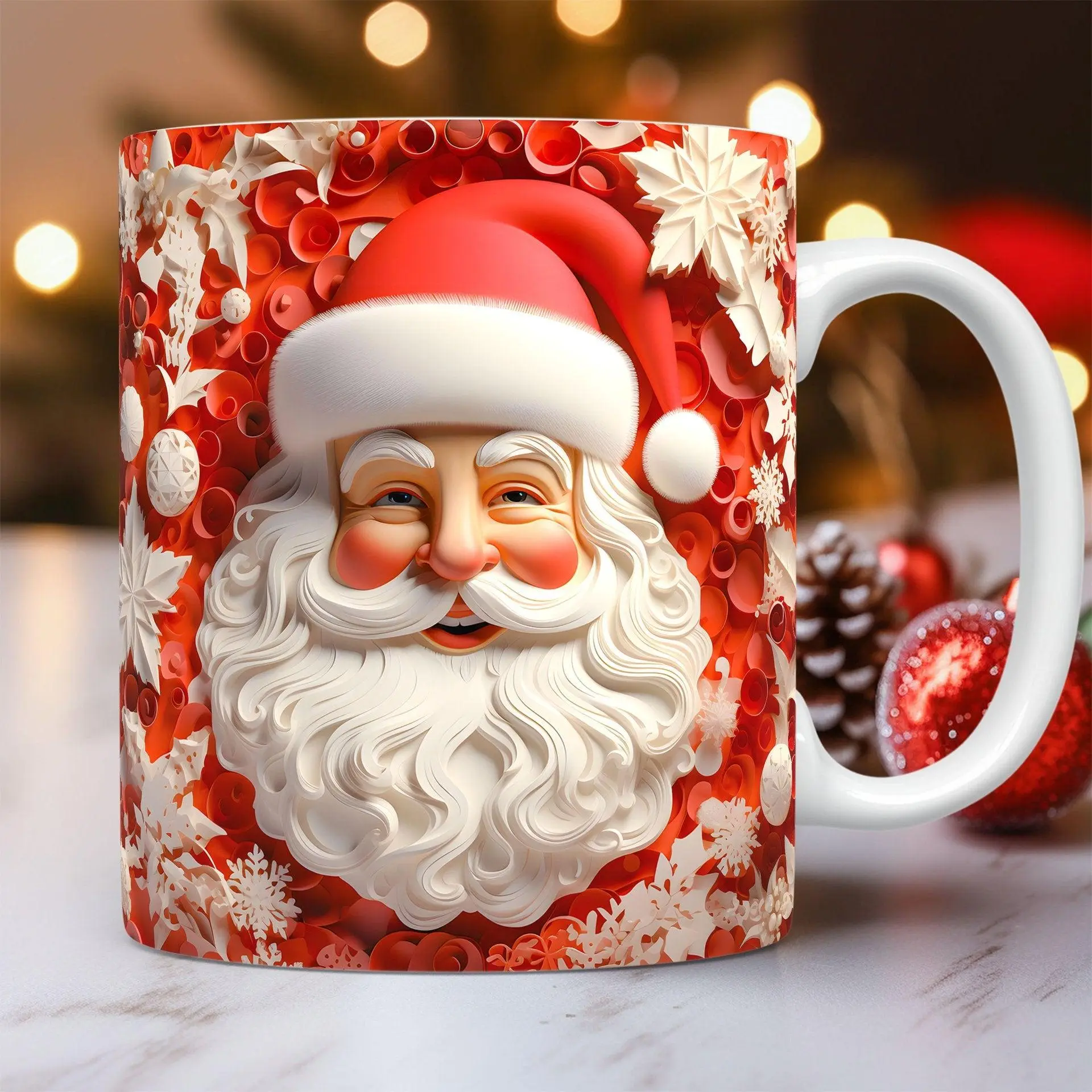 Creative 3D Christmas Ceramic Mug Santa Claus Design 350ml Coffee Cup Tea Milk Mug Microwave Safe Dishwasher Friendly Festive Gift for Kids Adults