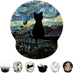 Pad with Wrist Support,Aesthetic Black   Pad with Wrist Rest, Wrist  Mousepad Non-Slip Rubber Base,Cute  Pads for Desk,Computers,Laptop,Office,Accessories