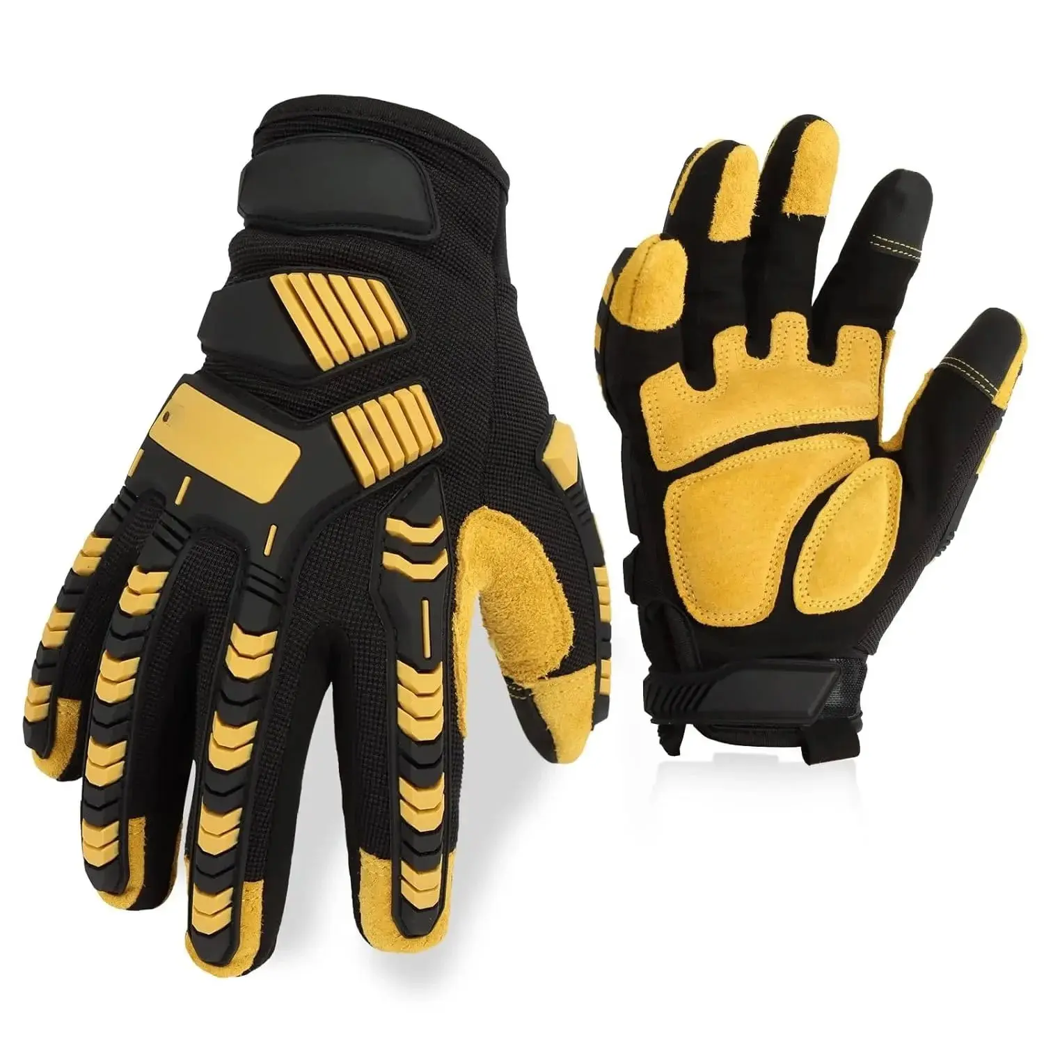 Men's Heavy Duty Work Gloves, TPR Impact Protection, Anti-Vibra, Abrasion Resistance, Flex Grip, Touchscreen Compatible Construction & Strong Work Gloves (Size M)