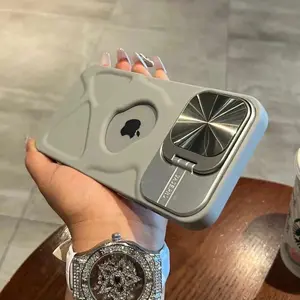 Fashion Logo Hole Magnetic Case for iPhone 17 16 15 14 13 12 Pro Max Plus Lens Protection Flip Bracket Magsafe Silicone Soft Cover