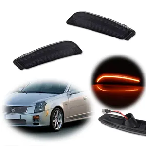 2pcs Smoke Lens Front Bumper Amber LED Side Marker lamps Light For 2003 2004 2005 2006 2007 Cadillac CTS CTS V,Replace OEM GM 2569938, 25699380, 25699094, 15930691, 5930692