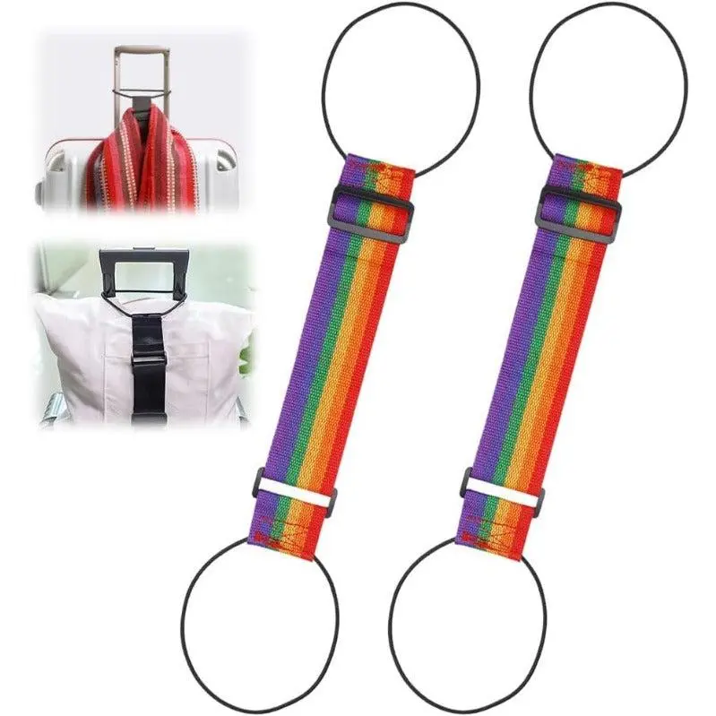 2Pack Multi Use Strong Adjustable Luggage Connector Straps For Suitcases Rainbow Travel Straps Secure Organize Anti Theft Straps