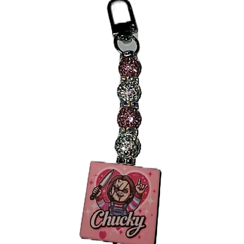Pink Horror Character Phone Keychain, Bag Clip Charm Accessory