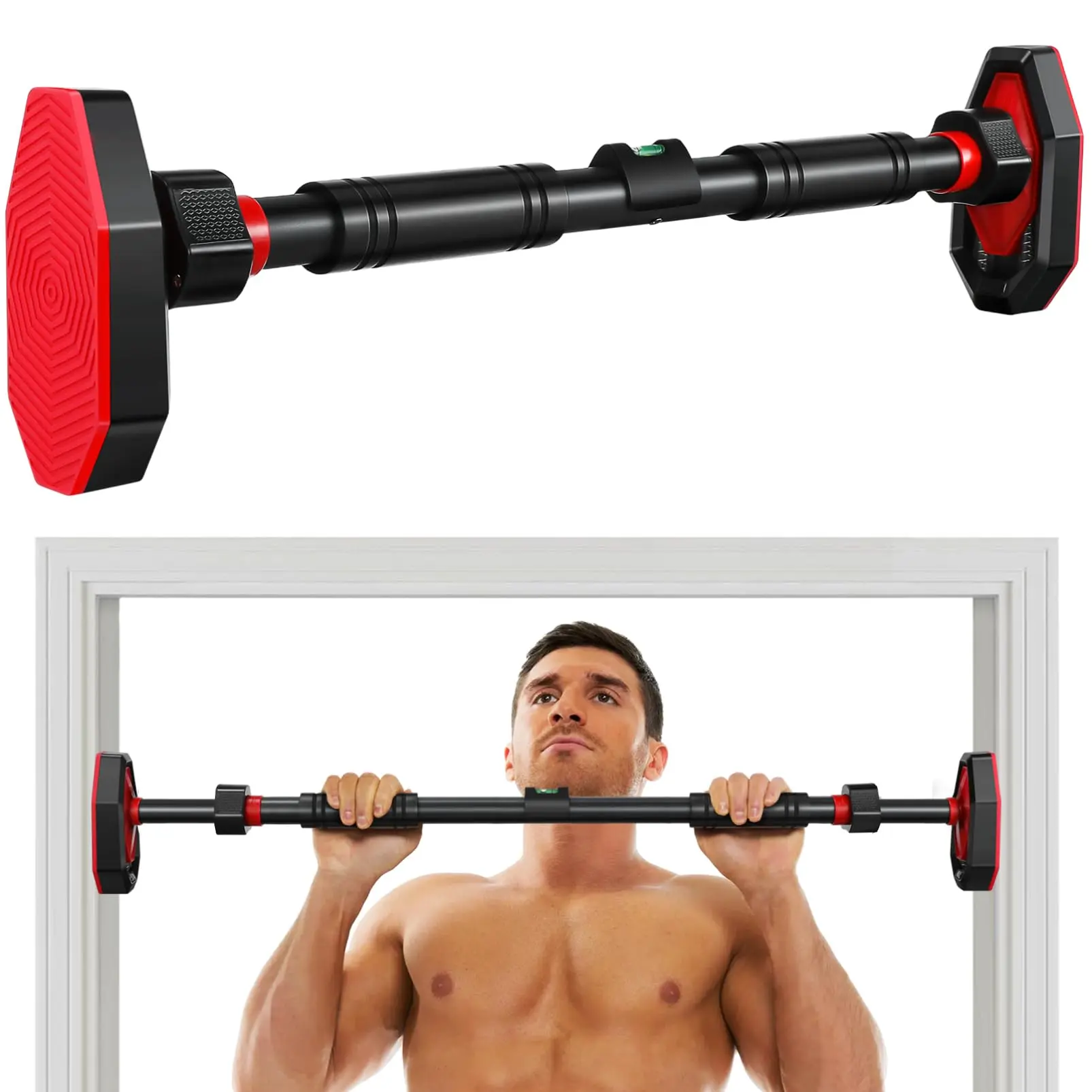 Doorway Pull Up Bar, Strength Training Chin up Bar without Screws, Adjustable 25.55-39.37in Width, Portable Gym Equipment for Doorway - Max Load 440lbs for Home Gym Upper Body Workout