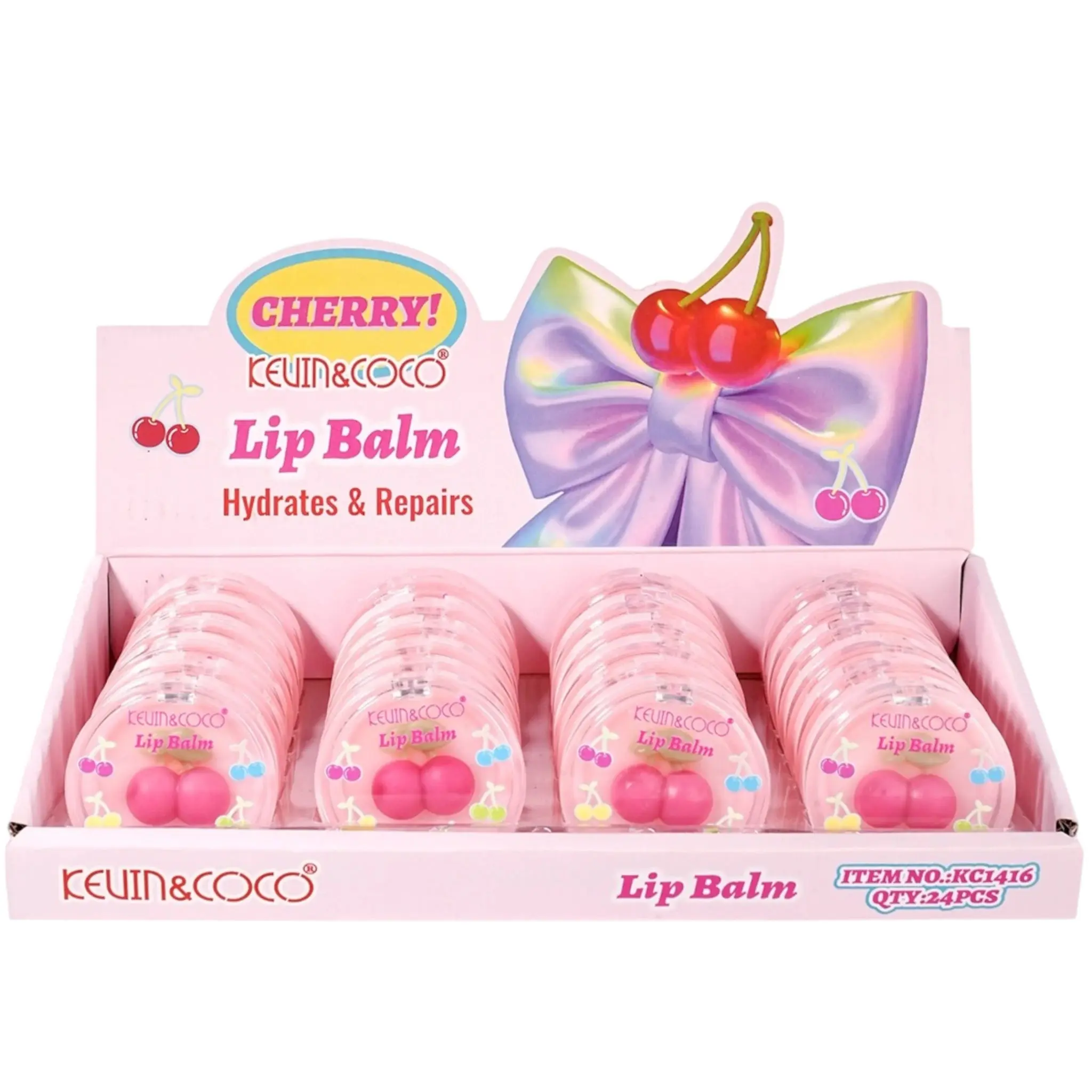 Kevin & Coco Cherry Lip Balm - Wholesale Display 24 Units (KC1416)