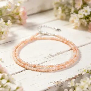 Sunstone Peachy Crystal 2mm Beaded Choker Healing Dainty Women Necklace Gifts