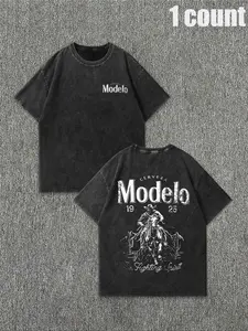 Men's Vintage Letter & Cowboy Print Casual Graphic Design Short Sleeve Tee, Casual Loose Retro T-shirt for Daily Wear, Menswear for All Seasons, Men's Graphic Tees