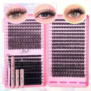 D-Curl Individual Lash Cluster Kit, 800pcs Mixed-Length Dense False Eyelashes for Natural Makeup, Lash Extension Kit with Tweezers, Glue and Spiral Brush for DIY Use