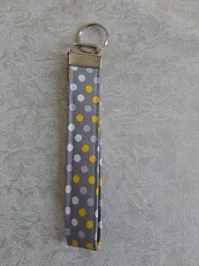 Gray-Yellow Polka Dot Wristlet Keychain, Fashion Accessory Keychain for Car Keys