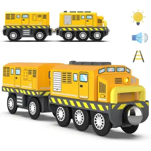 Wooden Train Track Accessories Battery Operated Locomotive Train with Magnetic Connection, Compatible with Thomas, Brio, Chuggington