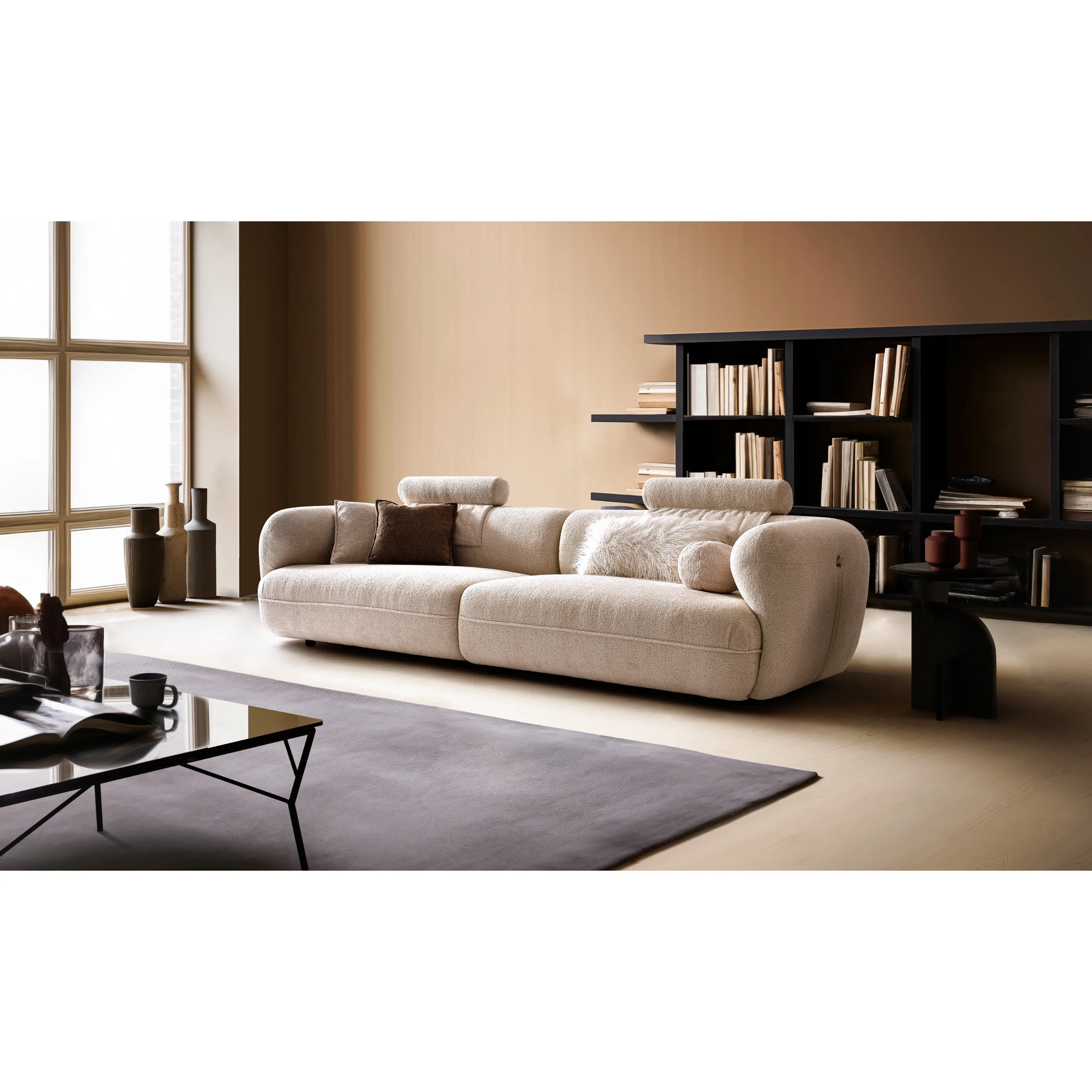 Klaussner Accordo Cream White Fabric Sofa with Curved Arms