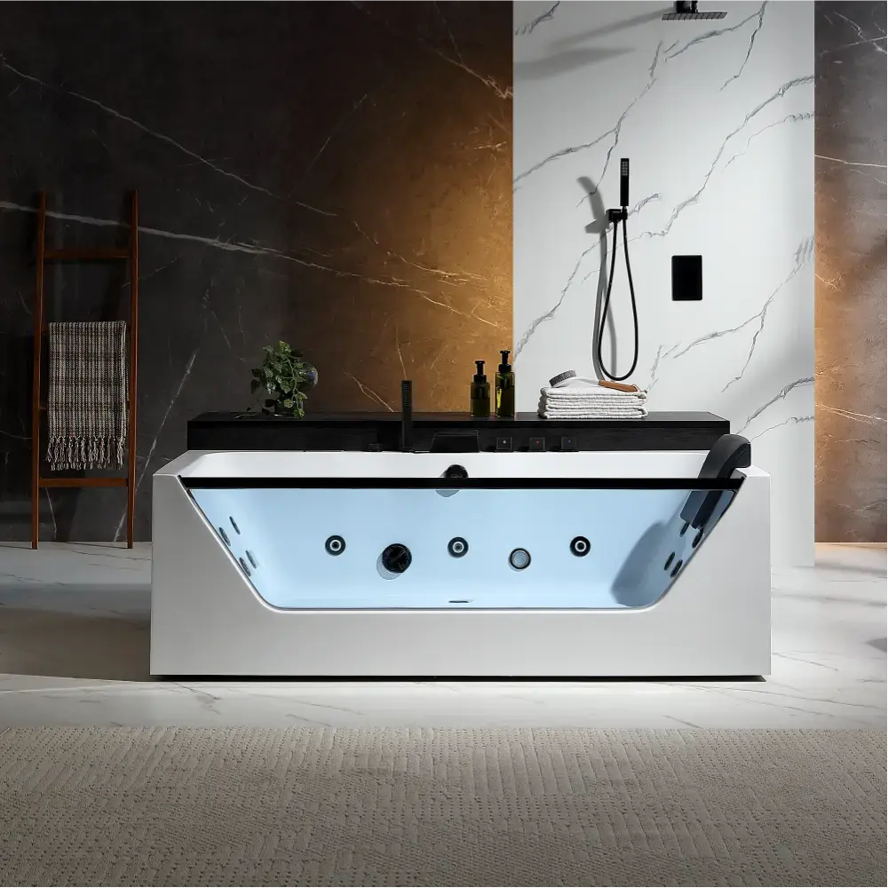 71" Alcove LED Whirlpool Bathtub with Center Drain