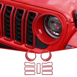 ABS Car Exterior Accessories Kit, DIY Install Double Tape Scratch-Proof Seamless Fit Grille Insert & Front Headlight Cover Trim for 2024+ Jeep Wrangler JL/Gladiator JT JL/JT Series