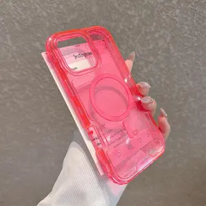 Transparent Phone Case for iPhone 17 16 15 14 13 12 Pro Max Plus Anti-Drop Glitter MagSafe Shockproof Protective Cellphone Cover Protection Casing